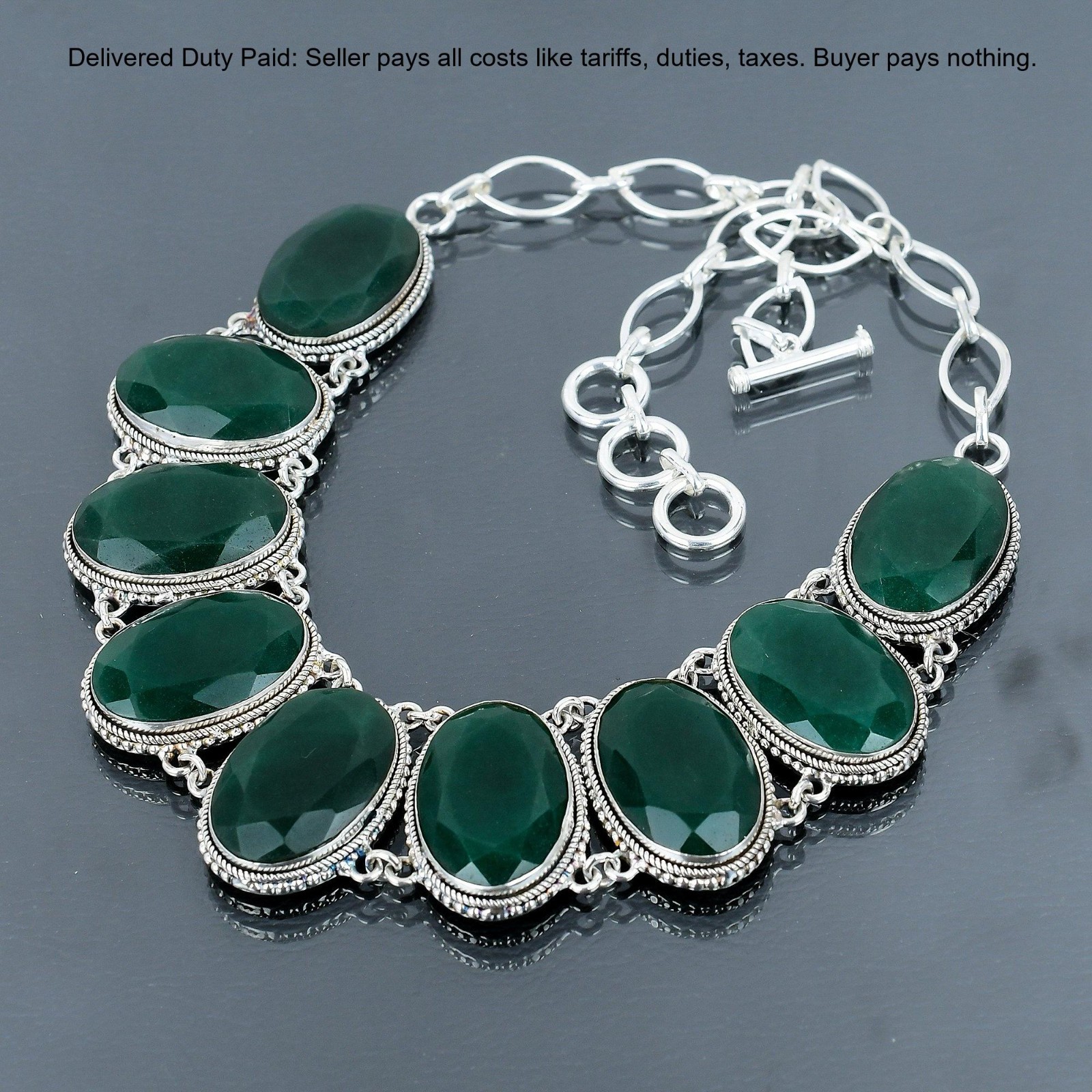 925 Silver Zambian Emrald Gemstone Bezel New Chain Vintage Wife Necklace Jewelry