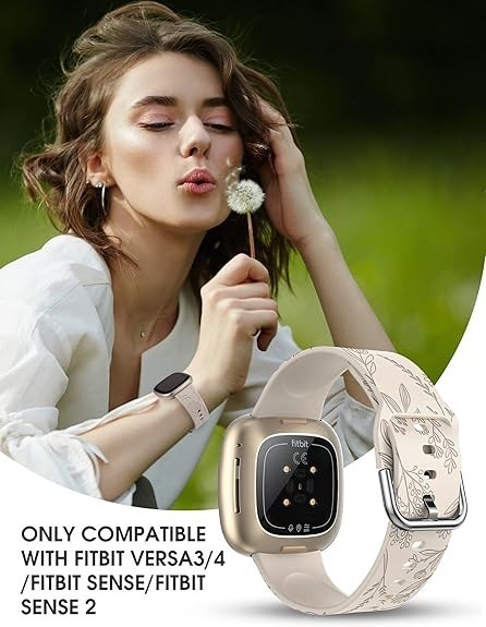 2 Packs Floral Engraved Band Compatible with Fitbit Versa 4/Versa 3/Se