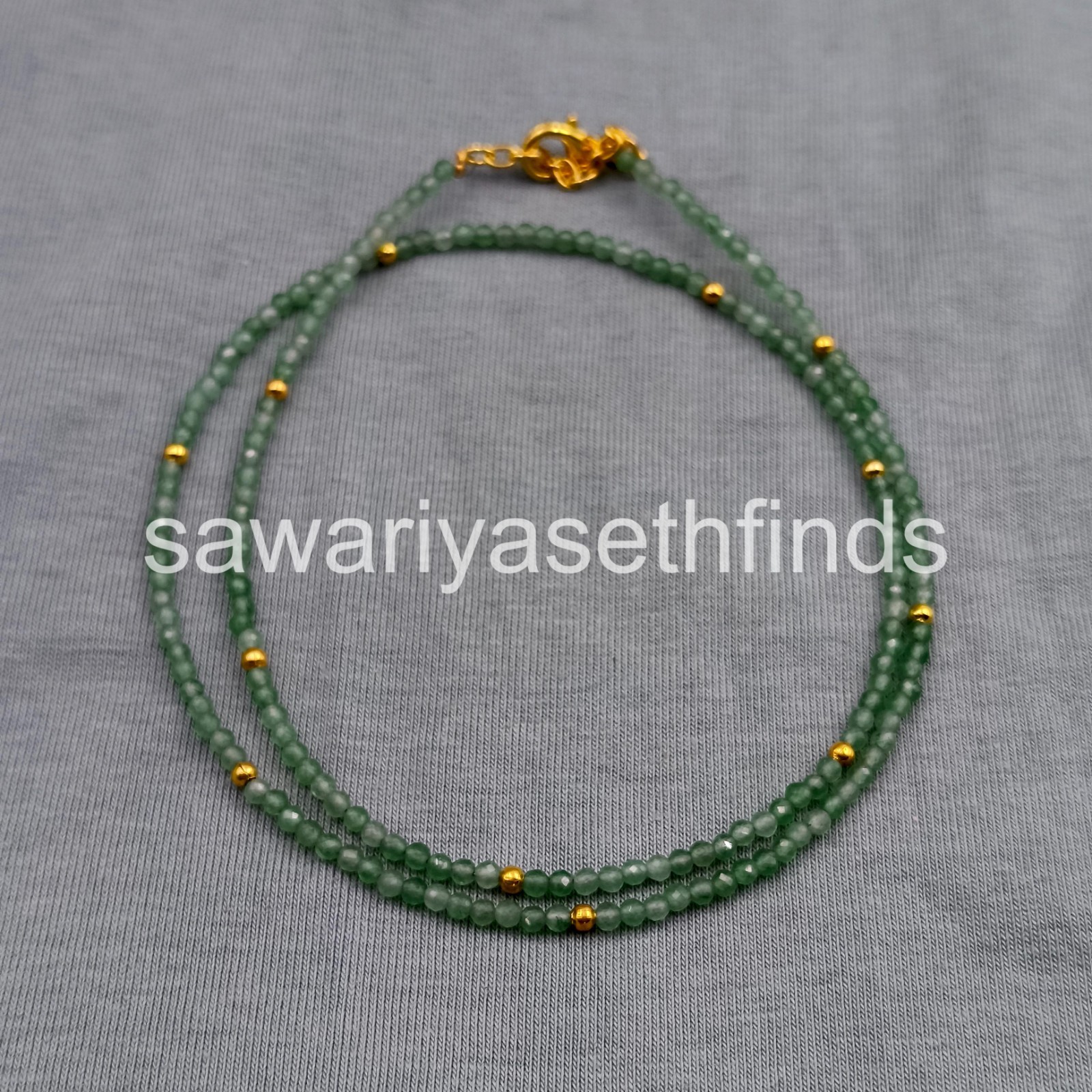 Green Aventurine Necklace 2mm Faceted Rondelle, Dainty Real Gemstone Choker, Min