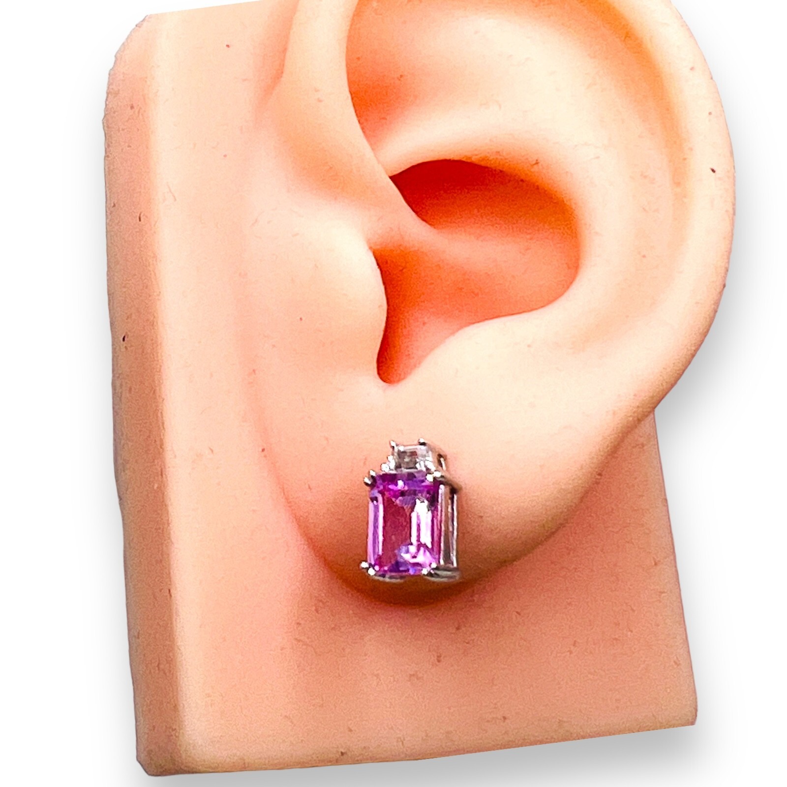 10k White Gold Pink Gemstone Stud Post Earrings