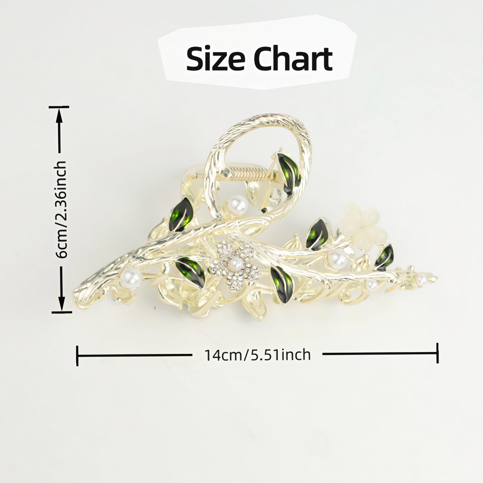 5.51” Large Metal Flower Claw Clip for Women – Cat-Eye Stones, Pearls, Rhine…