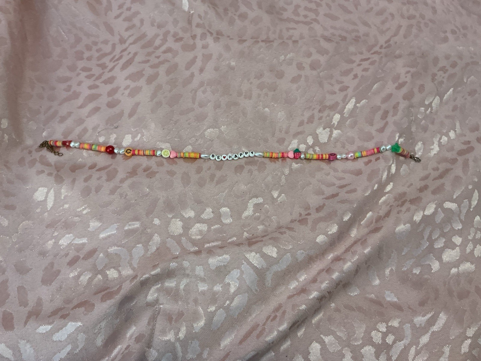 Multicolor Plastic Beaded Charm Necklace “BE HAPPY” Adjustable, Love Theme