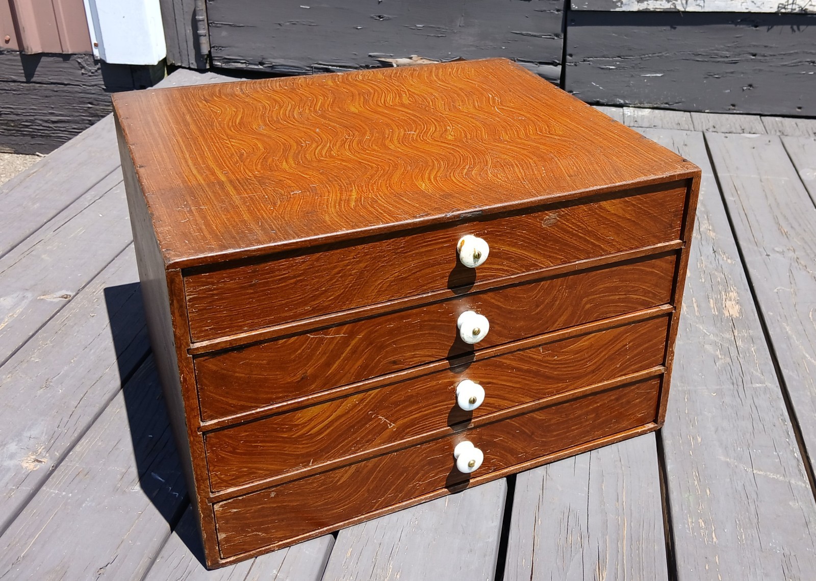 Antique Counter Top Watch Repair Cabinet Grain Painted 4 Drawers 1860s