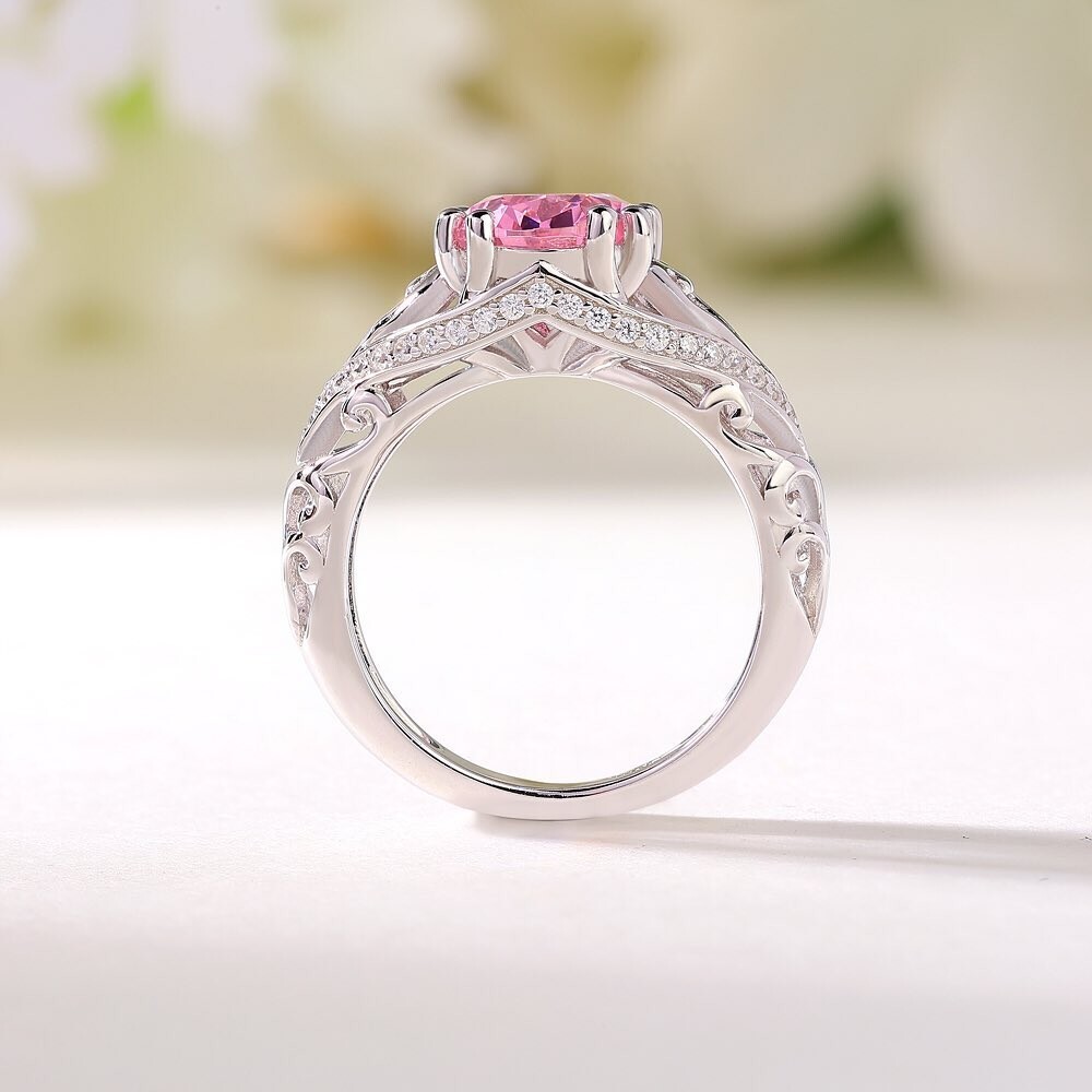 3.10Ct Pink Oval Cut Simulated CZ Solitaire Women’s Designer 14K White gold Ring