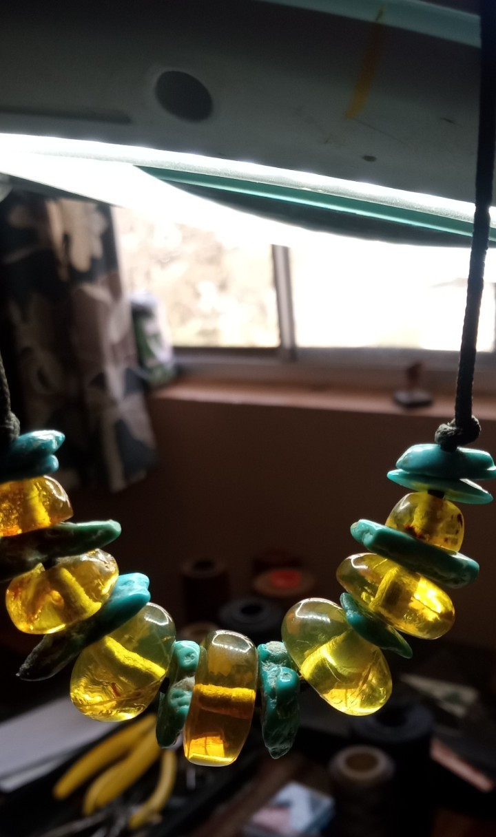 Amber Natural 25 million years old from Mexico, genuine Turquoise necklace.