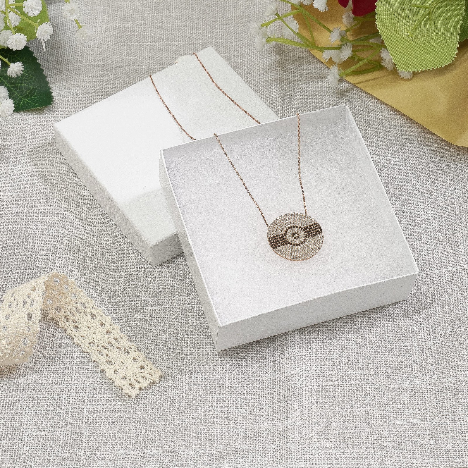 Cardboard Jewelry Boxes 10 Pack – 3.5″x3.5″x1″ Bulk Cotton Filled Small Gift Box