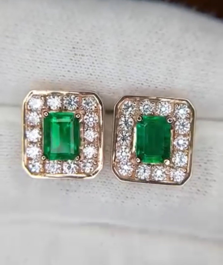 14k Gold Emerald Earrings Natural Zambian Emerald Earrings 14k Solid Gold