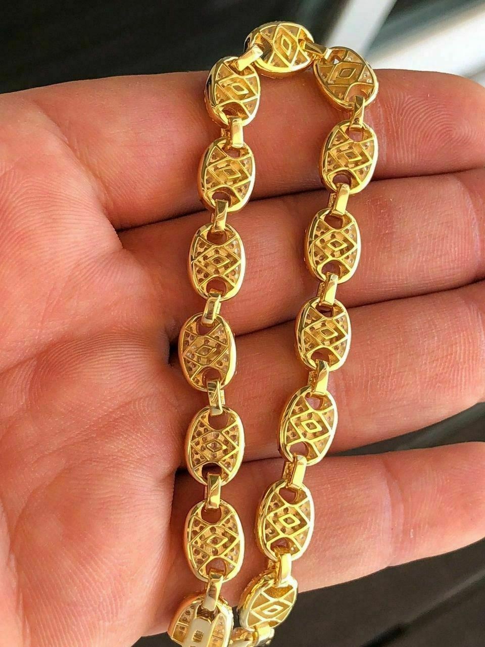 8mm Gucci Link Bracelet 14k Gold Plated Solid 925 Sterling Silver CZ Mariner ICY