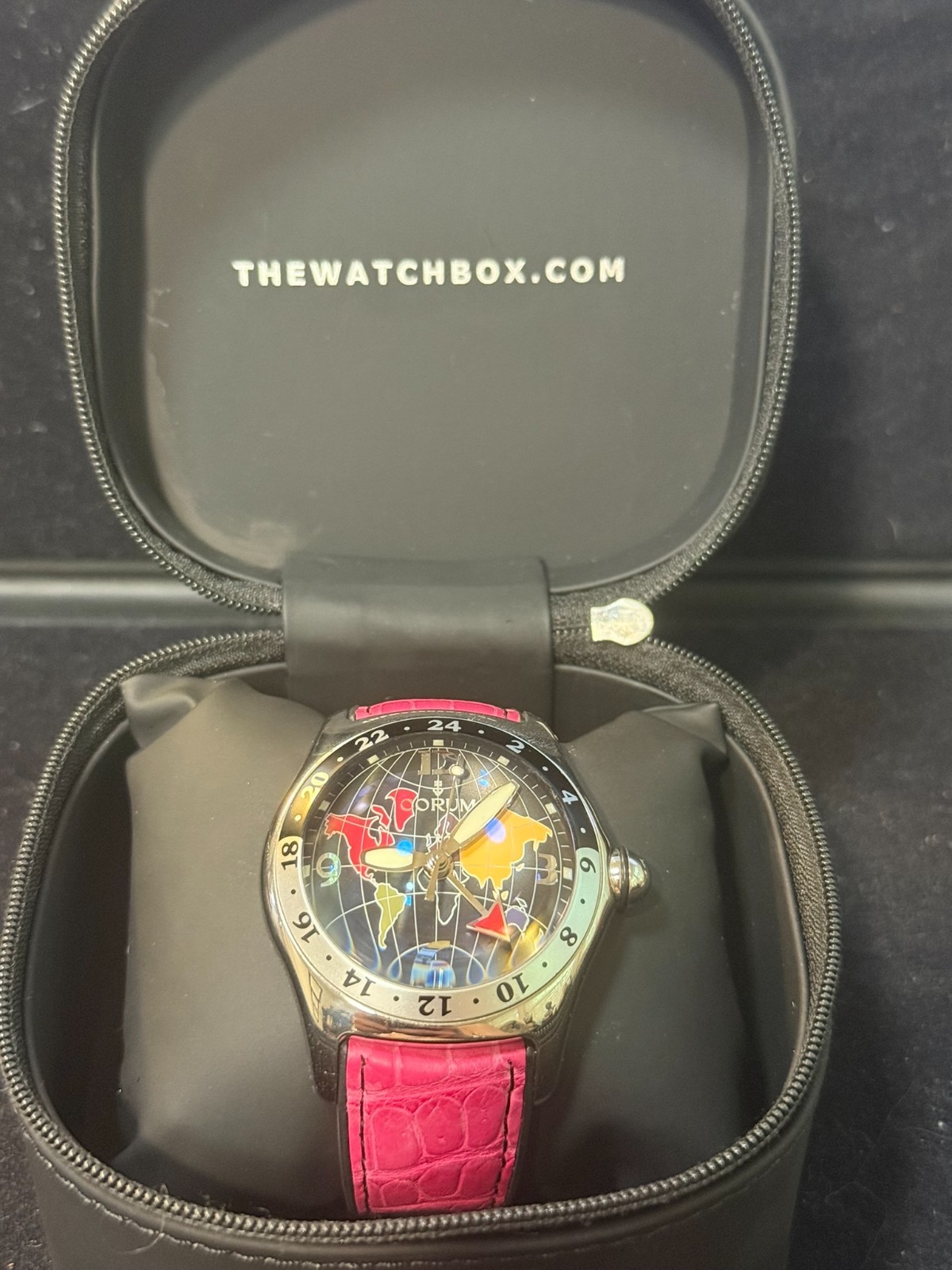 Corum Bubble GMT 383.250.20 45mm Black World Map Dial Automatic Wristwatch