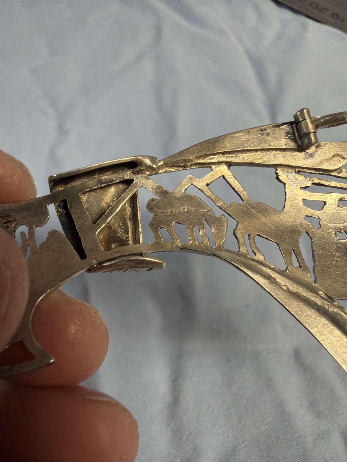 Vintage 1950S Damascene Style Pin From Peru, S America. Sterling Silver 13 G ￼