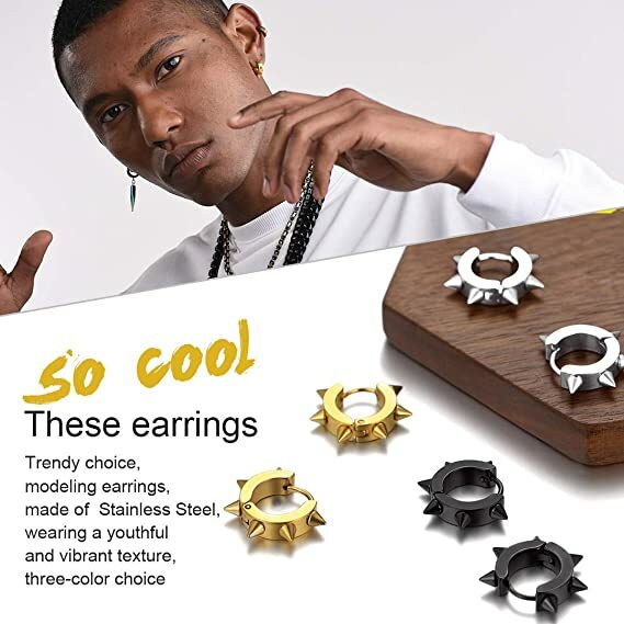 Men’s Women’s Punk Huggie Hoop Earrings Stainless Steel Spike Ear Studs Earrings