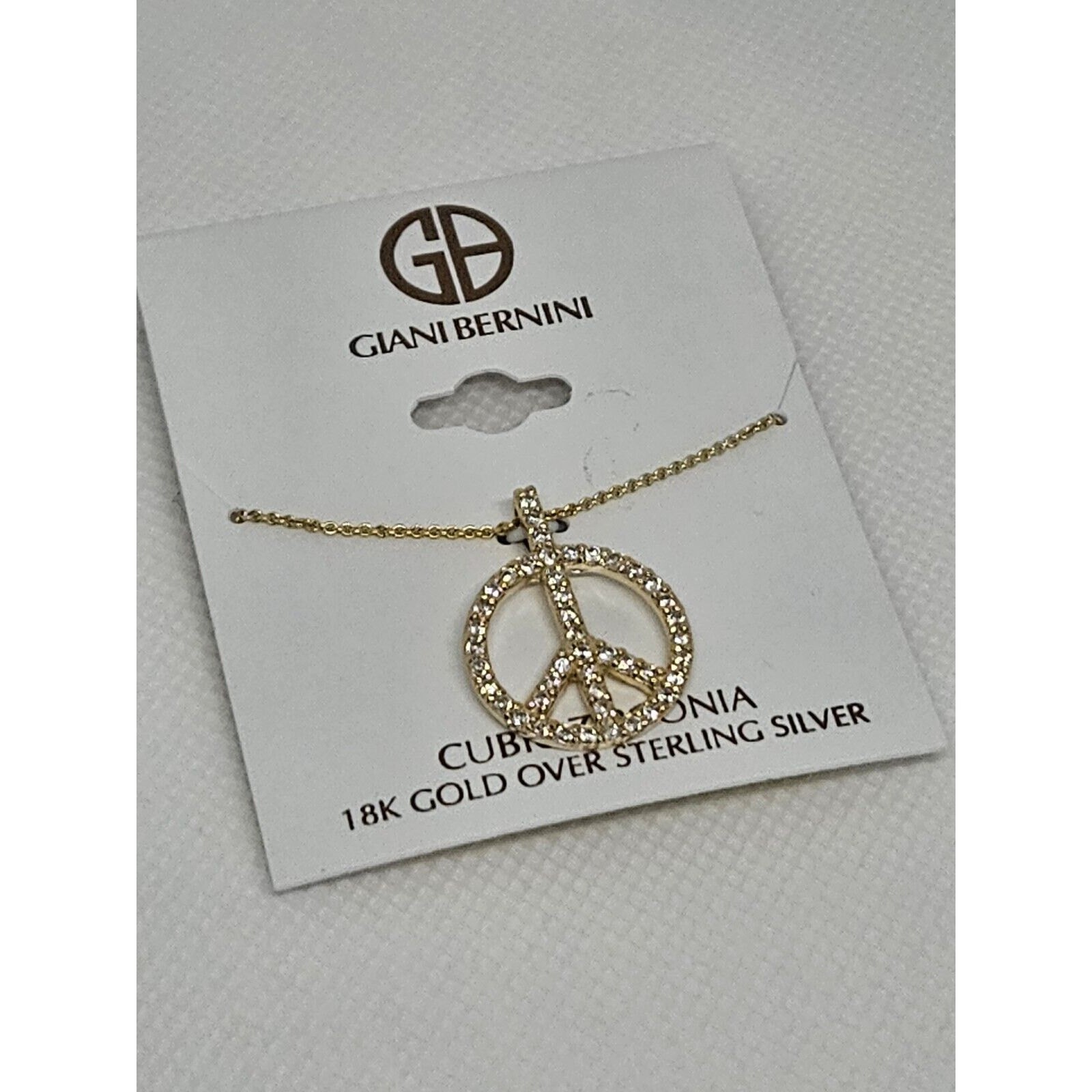 18K Gold Vermeil Necklace Peace Pendant CZ Women’s Fashion Stylish Chic NWT