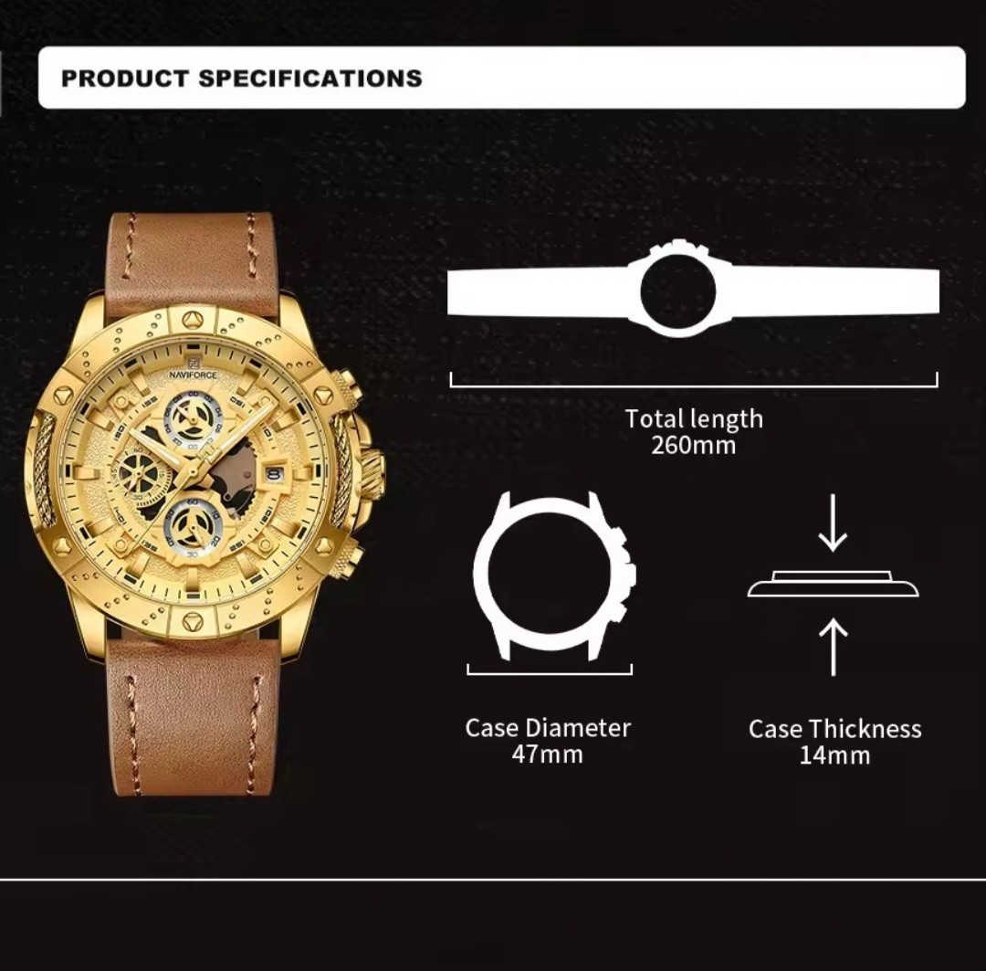 NAVIFORCE Mens Quartz Luxury Business Watch Chronograph Leather Strap Waterproof