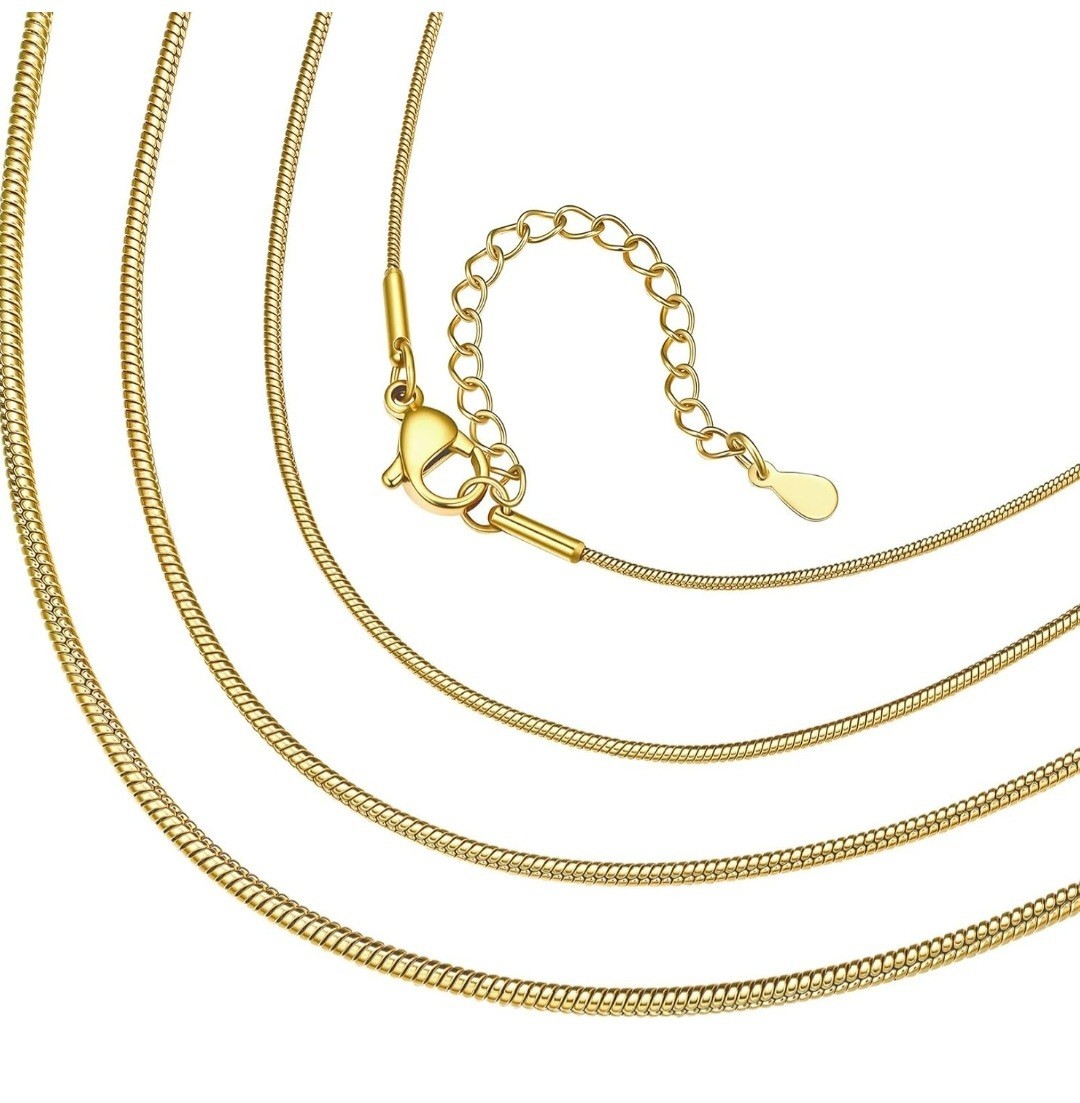 Gold Snake Chain Necklace 1.2mm, 18″ Adjustable w/ Extender for Pendants