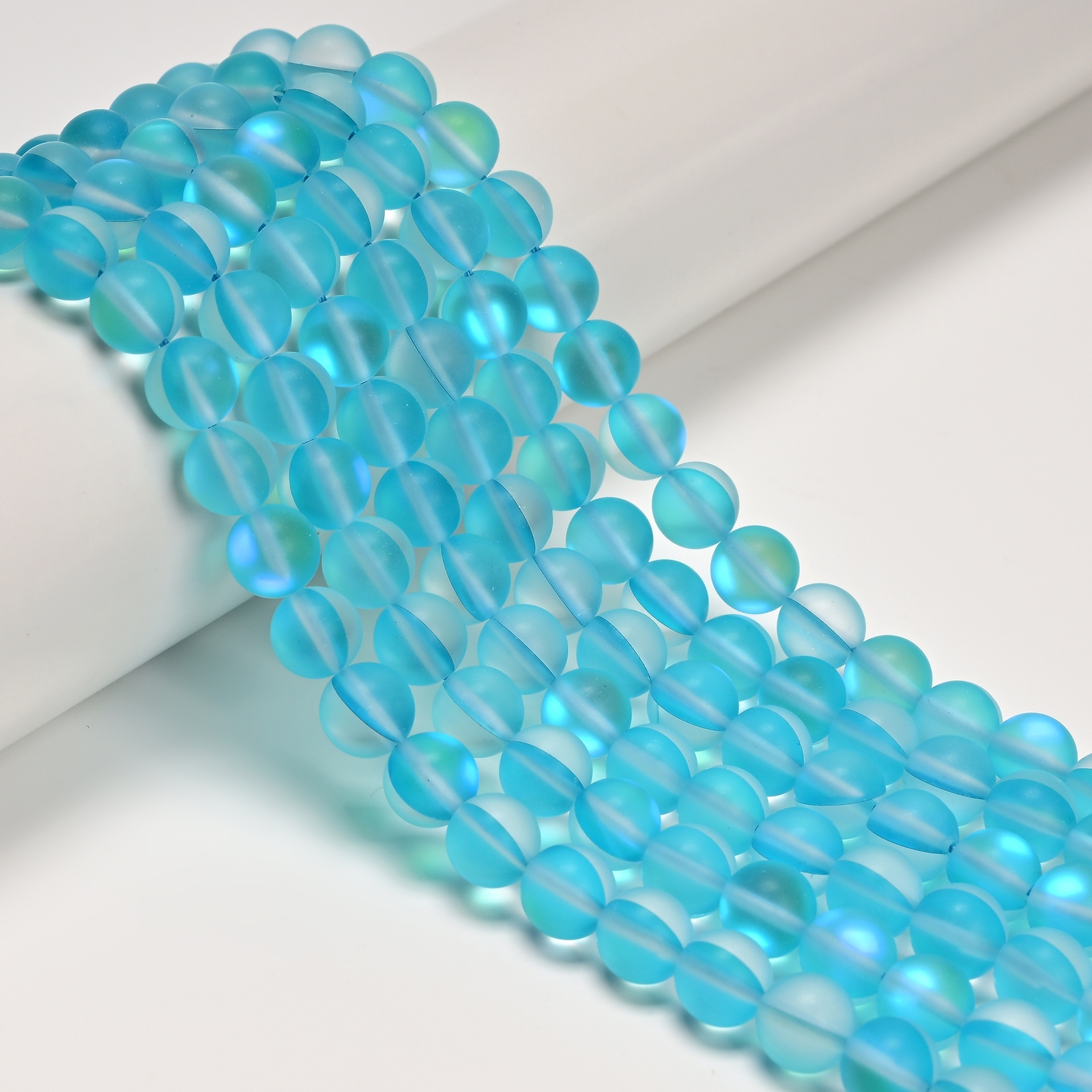 Aqua Mystic Mermaid Glass Matte Round Beads Size 6mm 8mm 10mm 15.5″ Strand