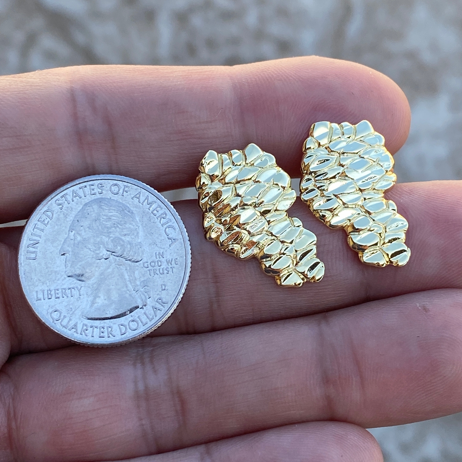 14k Gold Plated Nugget Hiphop Earrings Butterfly Push Back Mens Womens Huge 24MM