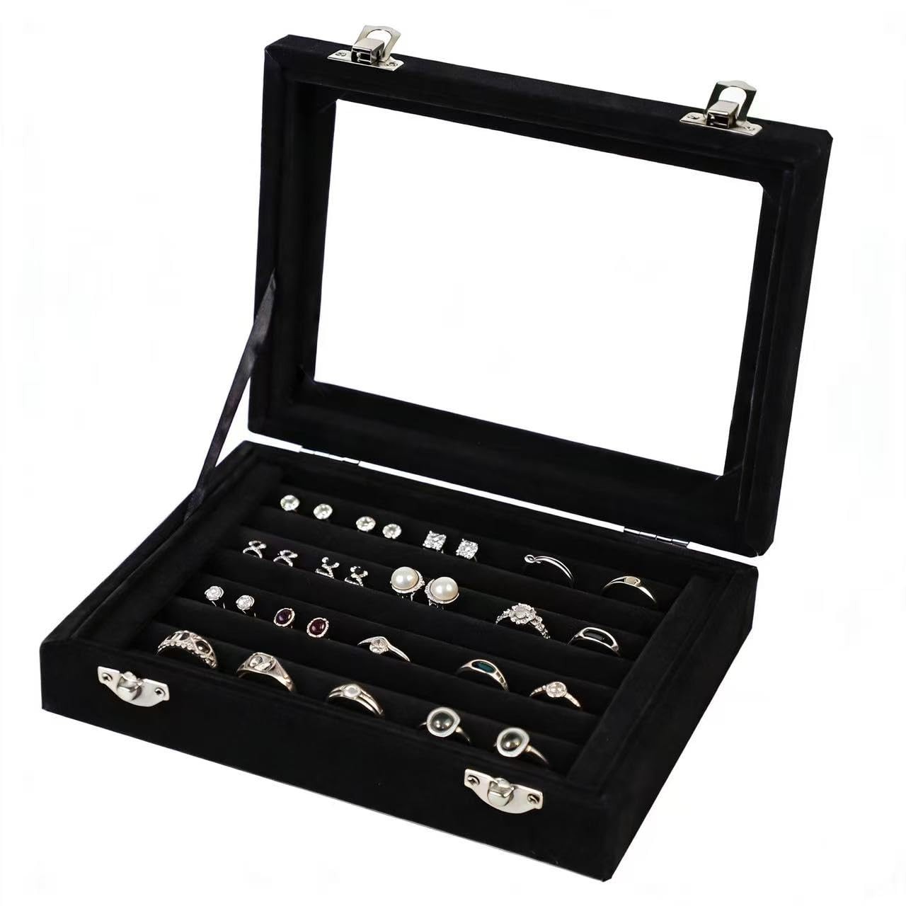 EONGOA Jewelry Box Rings Organizer Tray 7 7.87 x 5.90 x 1.77 inches, Black