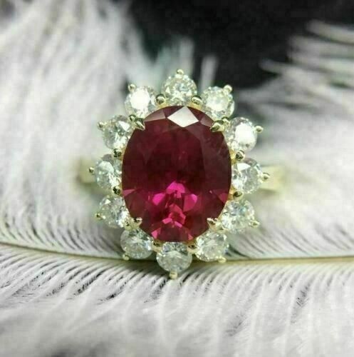 4.90Ct Natural Red Ruby Art Deco Antique Vintage Wedding Ring 14K Yellow Gold FN