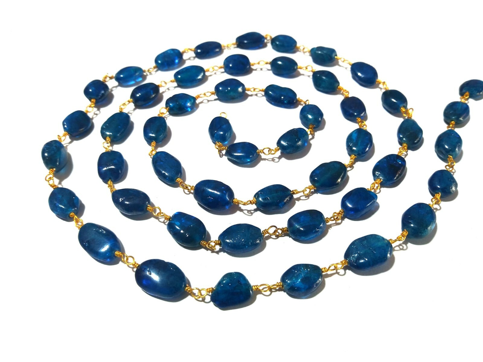 10 Feet Neon Apatite Coated 6×9-7x10mm Rosary Beaded Chain 24k Gold Plated Wire