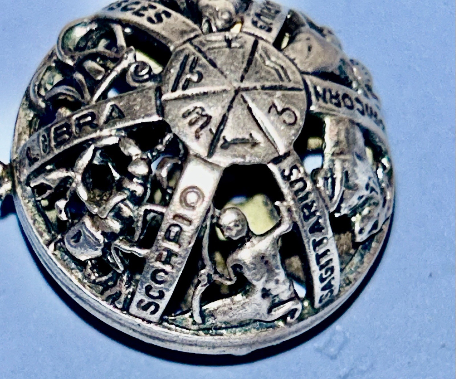 Sterling Silver Craftmere-12 month Zodiac names & 3D Horoscopes Pics. 1”ORB Pend