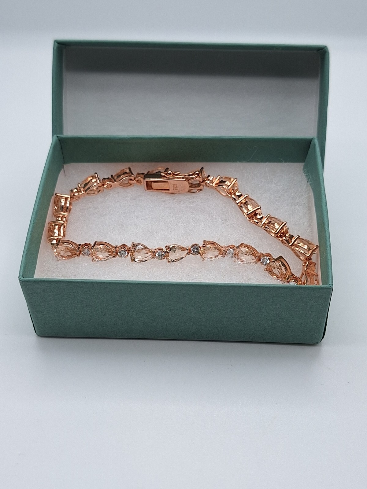 14.10ct Morganite Pear Cut Tennis Bracelet & Rose Gold Vermeil & Sterling Silver