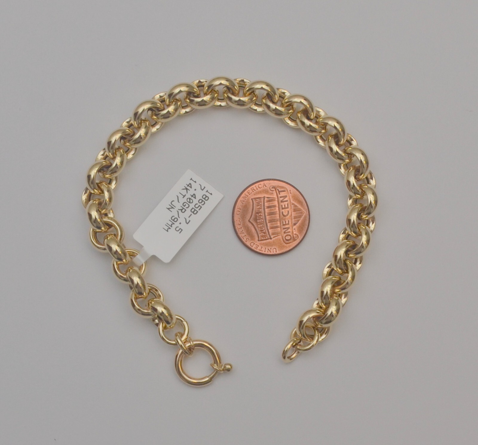 14k Yellow Gold Rolo Link Hollow Chain Bracelet 7.5 inches 8.8 mm 7.4 Grams