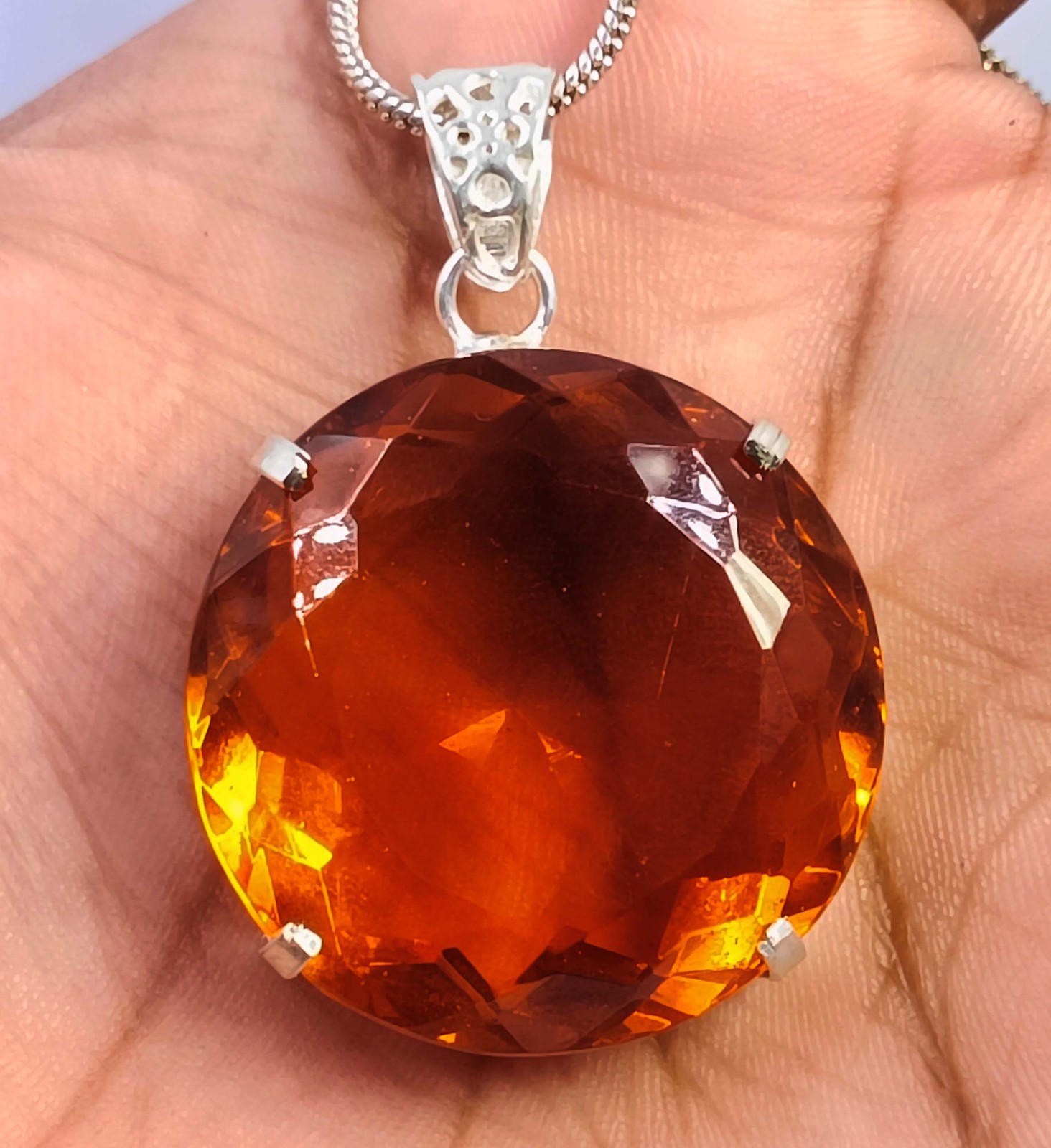 120 Ct Natural Orange Sapphire Round Shap EGL 925 Solid Silver Pandent 6FGD
