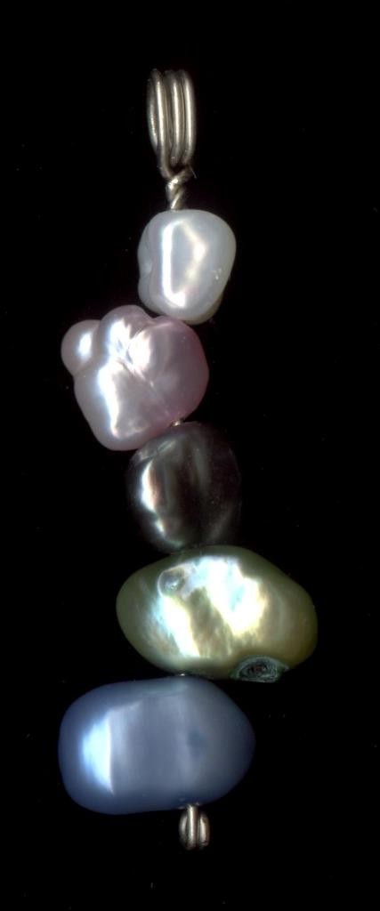 New 14K 1.59 Gram 35mm Solid White Gold Multicolor Rice Pearl Bead Pendant #ti