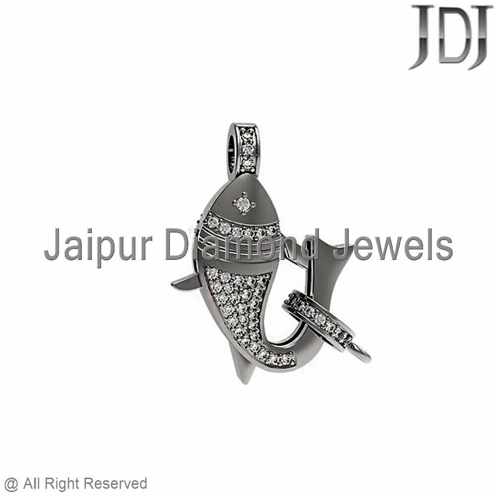 925 Silver Natural Pave Diamond Lobster Fish Lock Clasp Finding Jewelry FI-72SWD