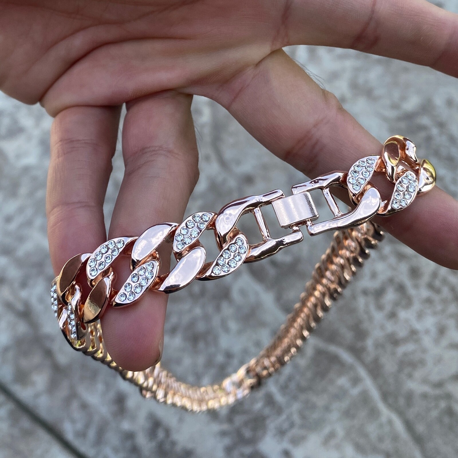 Men’s 14K Rose Gold Plated Cuban Link Iced Bling Chain Simulated CZ Necklace 30″