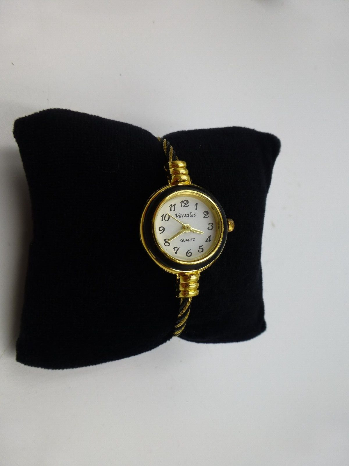 Varsales Quartz Ladies Watch, Runs & Keeps Time, Black & Gold Tone, Cuff Style