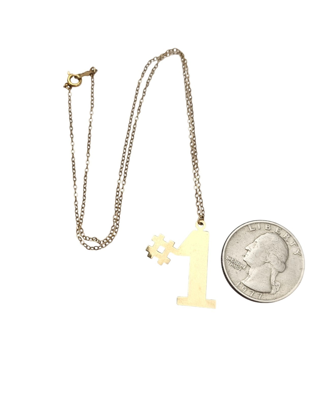 14K Yellow Gold Number One #1 Pendant Necklace, 15 Inches Chain C707