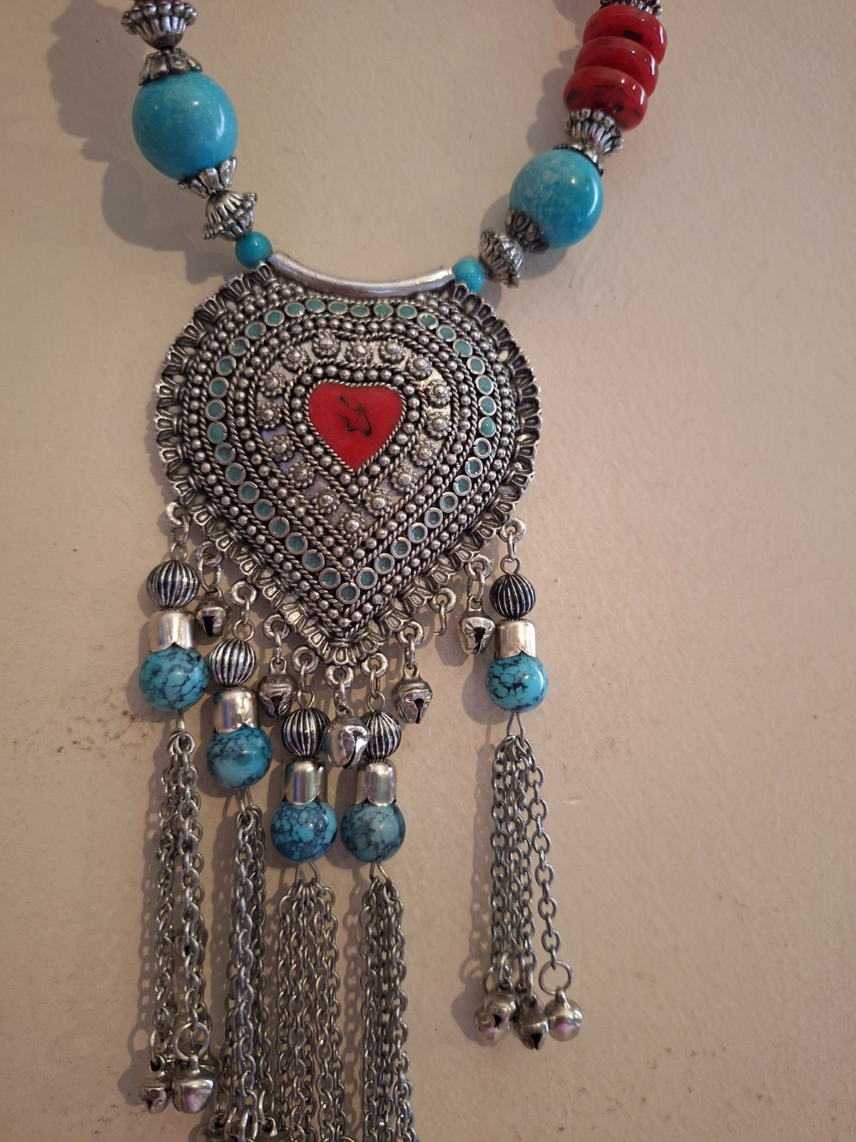 Vintage Ethnic Tibetan Heart Necklace Boho Tribal Colorful Beaded Tassel – READ(