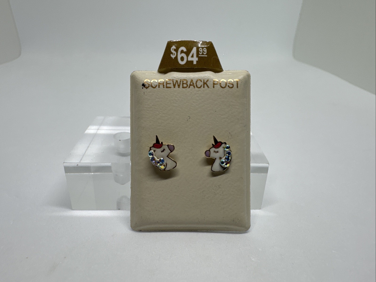 10k Yellow Gold Girl Women All Ages Earring Unicorn Enamel Head Cute Rainbow