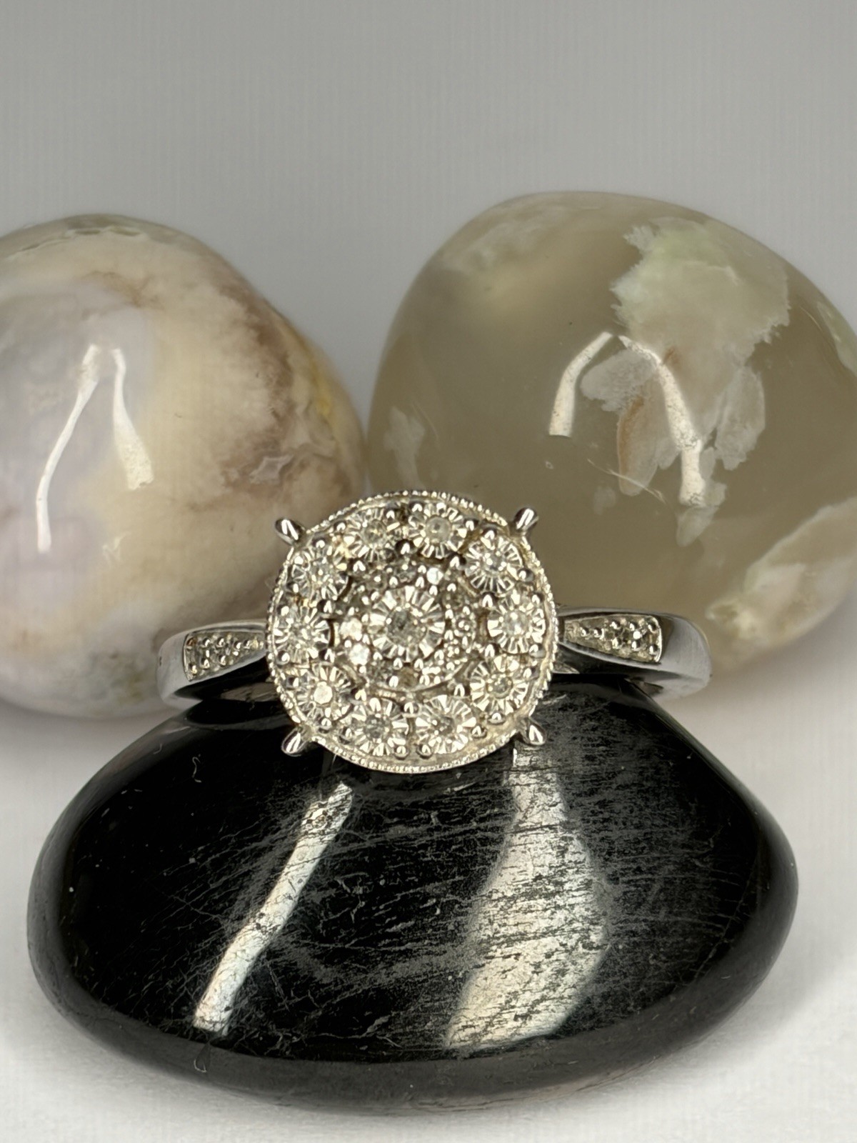 SK9 Allure Gems 925 Sterling Silver Diamond Halo Cluster Ring Size 7.25 3.15g