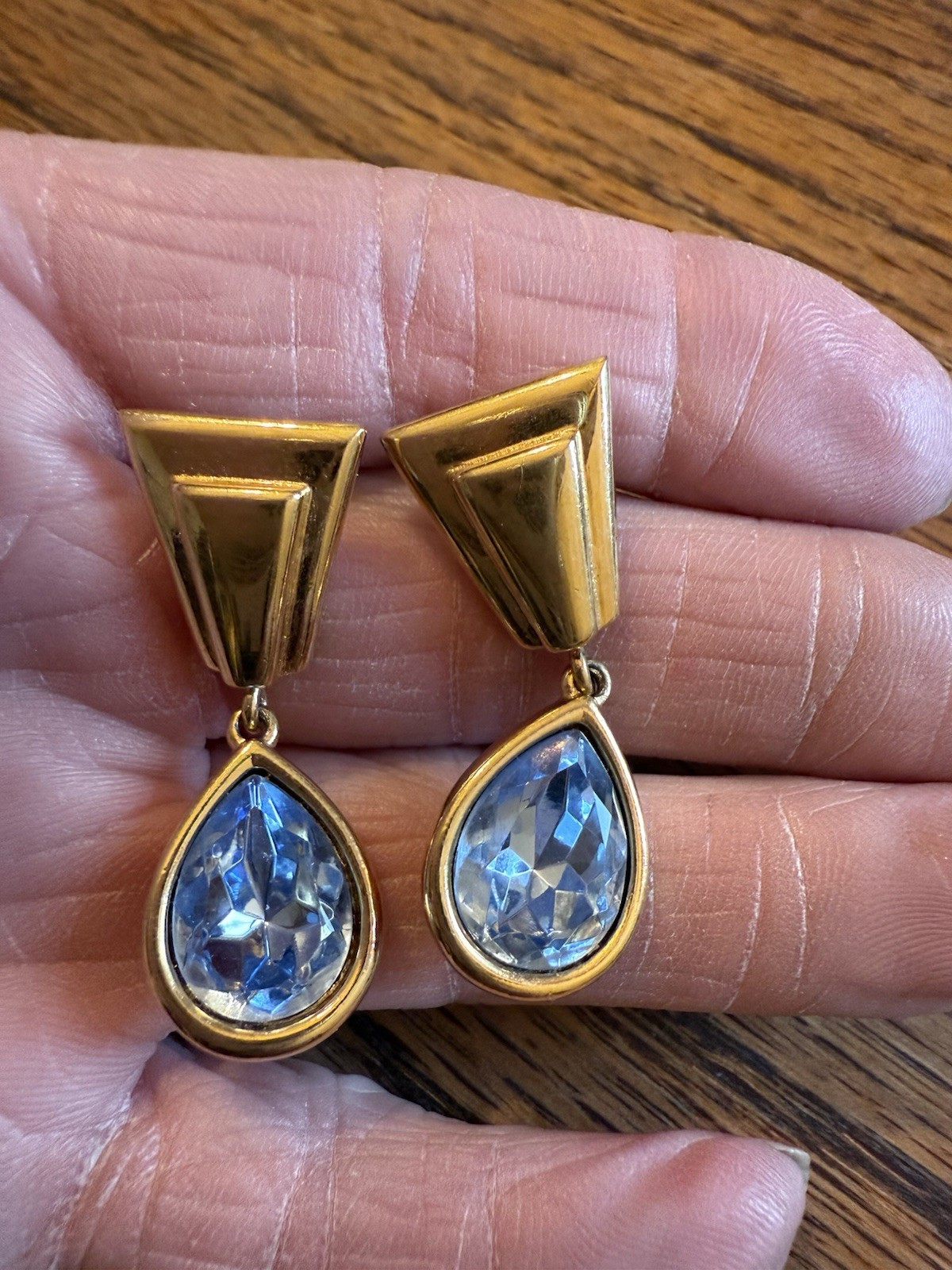 Vintage 1955 Monet Art Deco Revival Blue Faceted Rhinestone Dangle Earrings Post