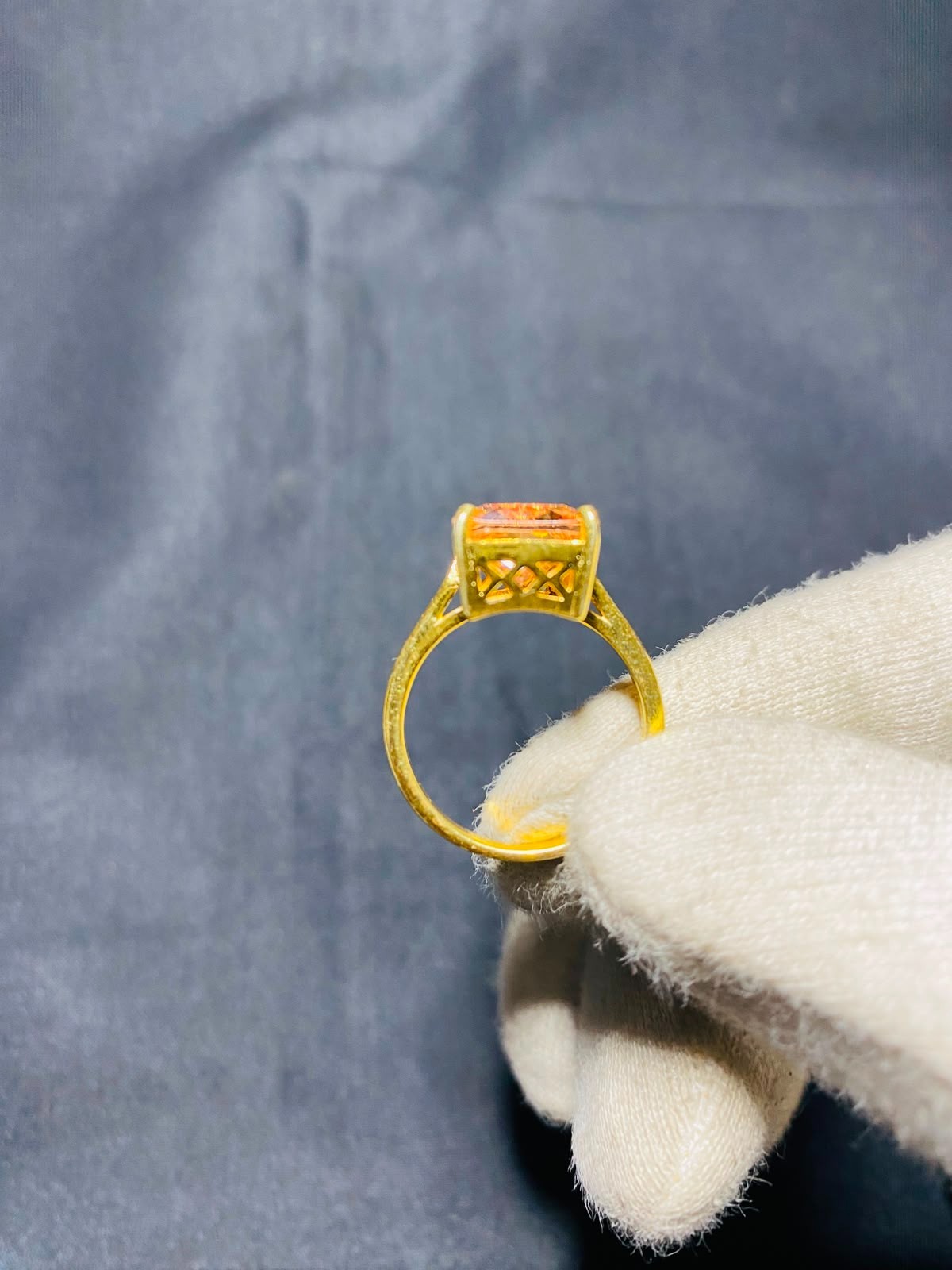 Gold Vermeil Emerald Cut CZ Statement Ring Sterling Silver Peach Solitaire Women