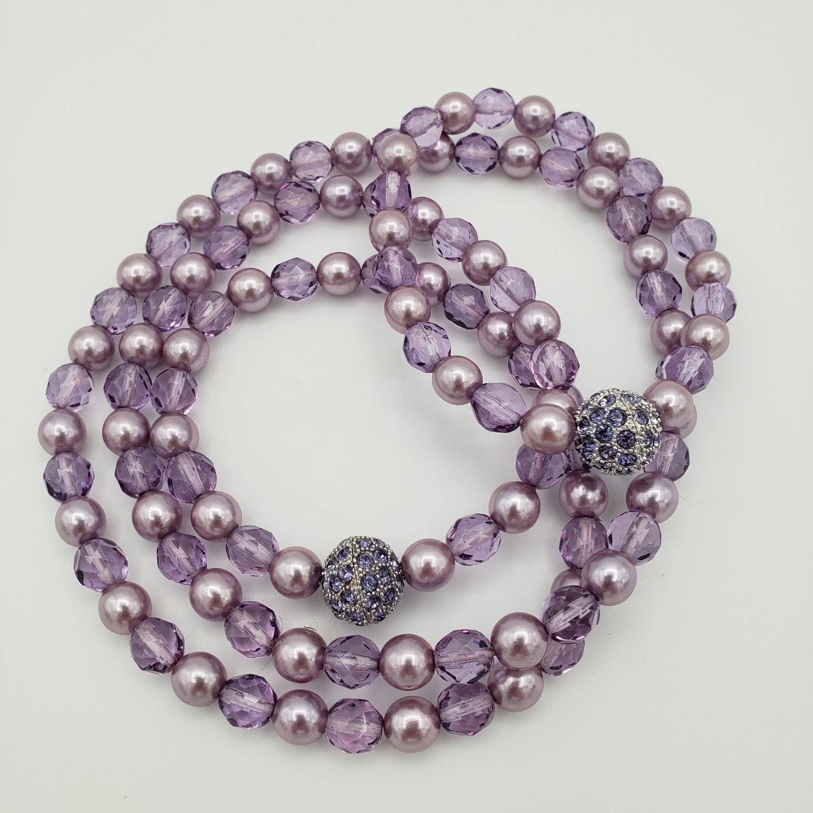 Joan Rivers Purple Faux Pearl Lavender Crystal Bead Necklace & Bracelet Set