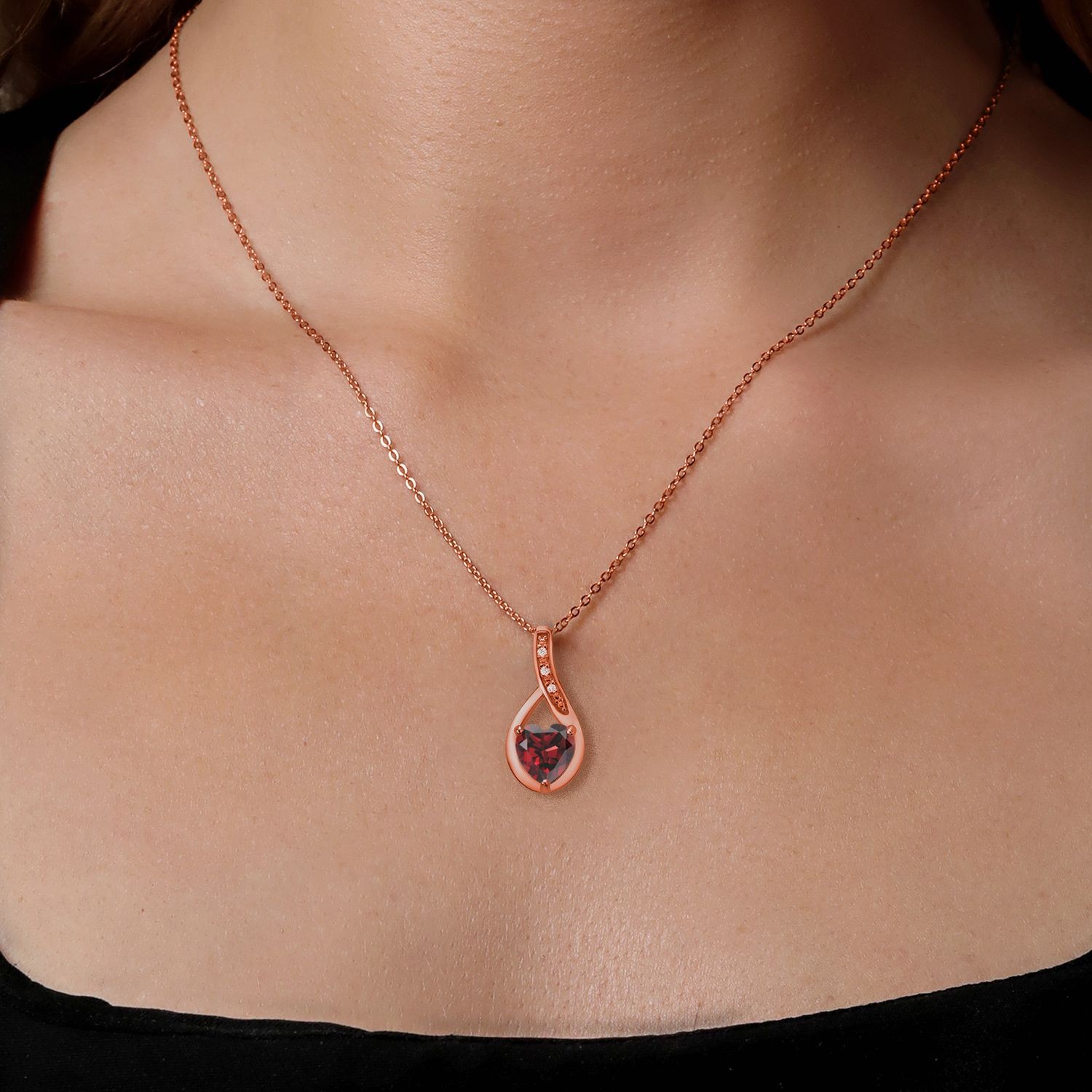 18K Rose Gold Plated Silver Garnet and Created Sapphire Pendant Earrings Set