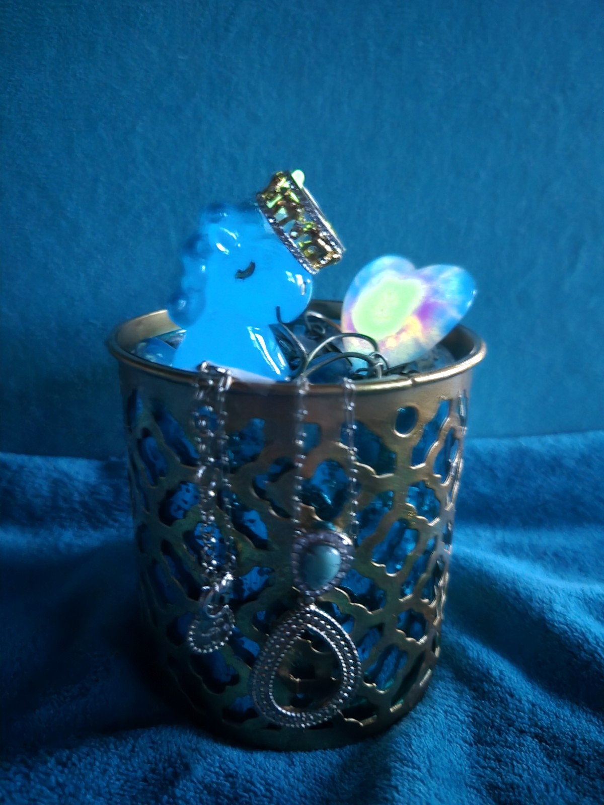 Boho Blue Mystery Jewelry Jar Lot 30 Pcs Britney Spears Necklace Vintage Glow