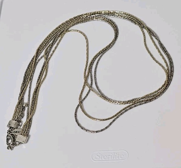 Chicos Layered Chain Necklace Gold Silver Tone Multi Strand Bold Statement Link