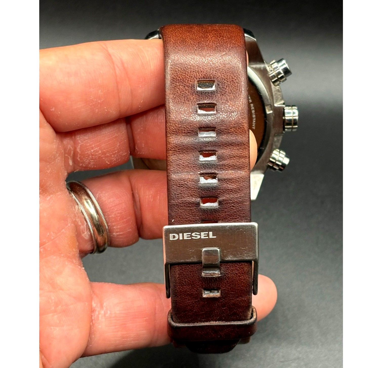 Diesel DZ4204 Men’s Overflow Chronograph Silver Case Brown Leather Watch