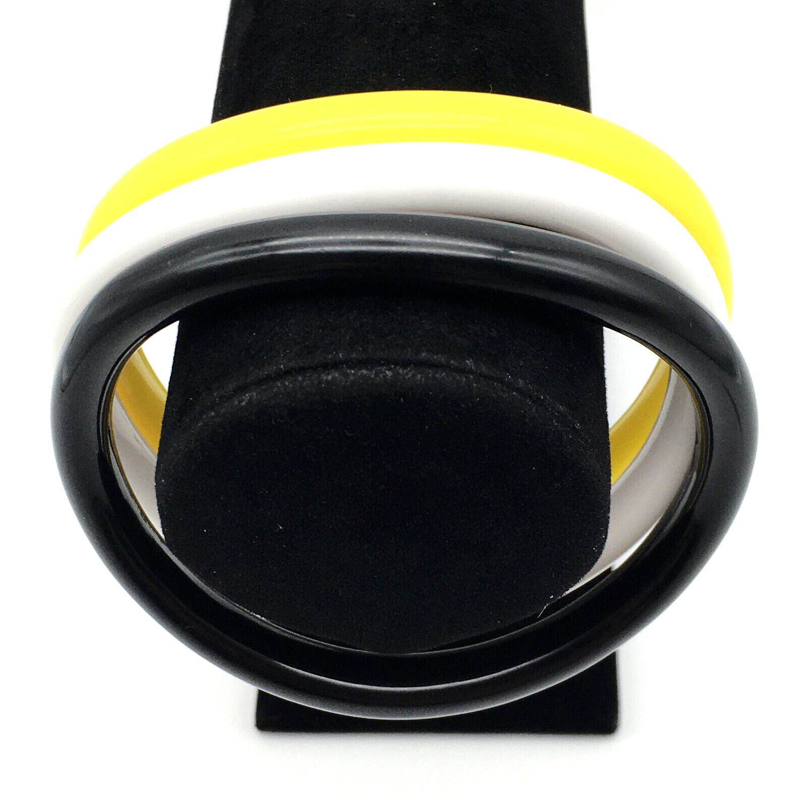 Lot of 3 Bracelets, Yellow, White & Black Lucite Wavy Bangle Bracelets
