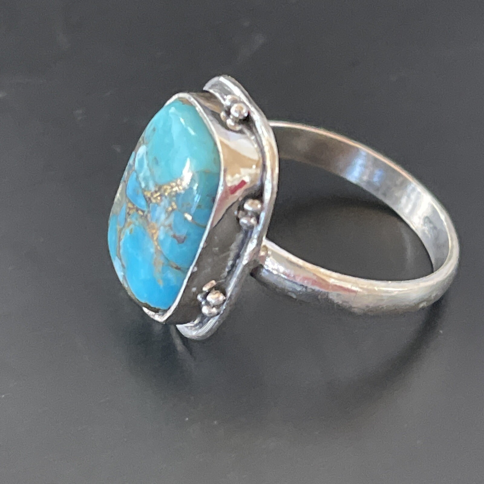 Native Mohave Navajo Sterling Silver Blue Turquoise Ring Size 7 Set 11420