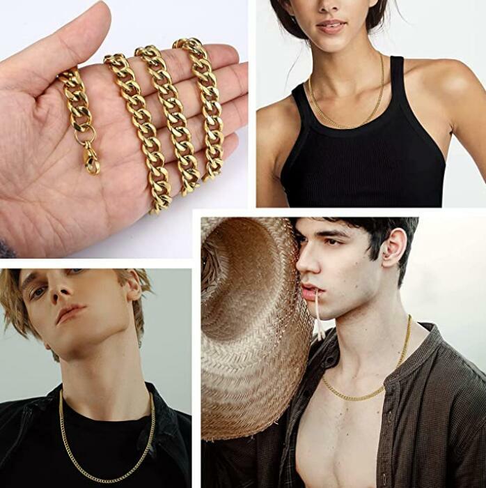 Gold Stainless Steel Mens Womens Necklace Curb Link Chain High Quality 10mm 24”