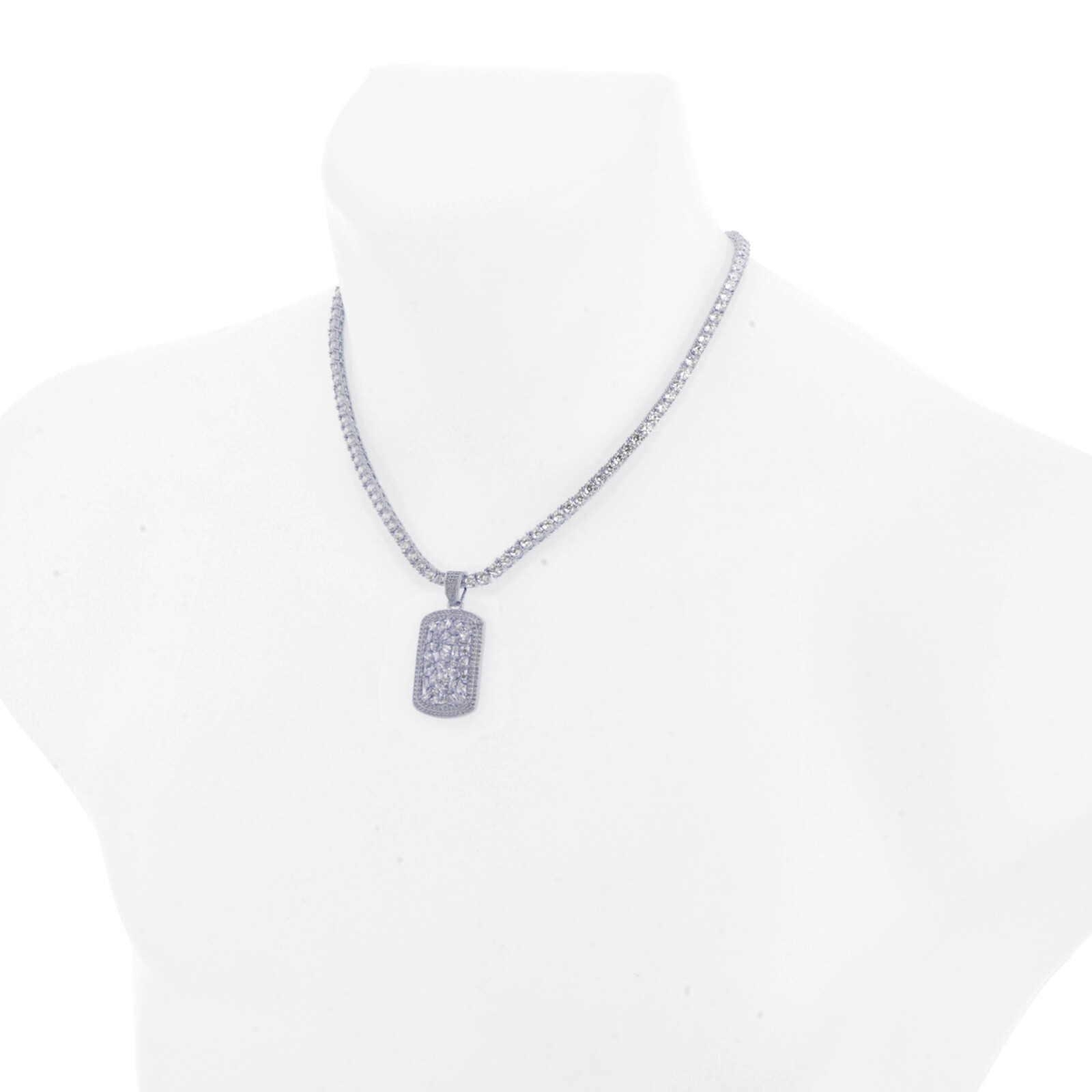 Gold / Silver CZ Dog Tag Pendant 20 inch Choker Tennis Chain Necklace BCT 18745