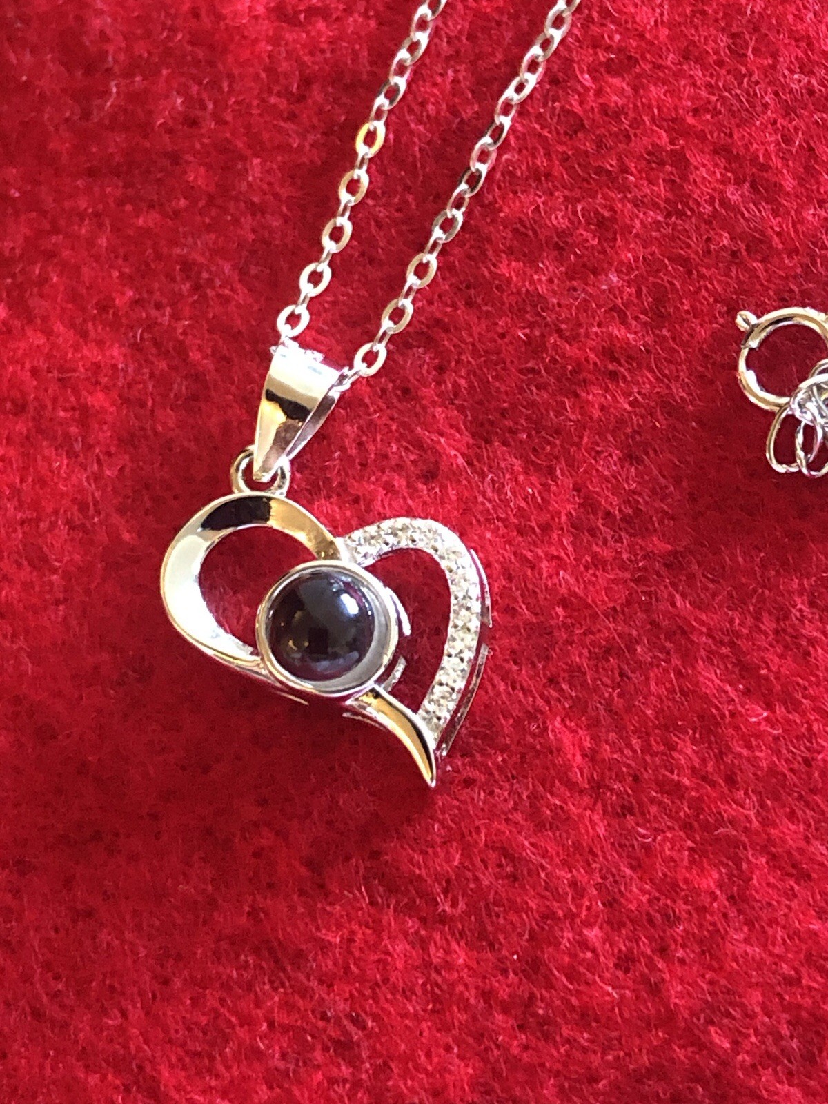 Sterling Silver, Diamante & Stone Heart Pendant Necklace on 17″ 925 silver chain