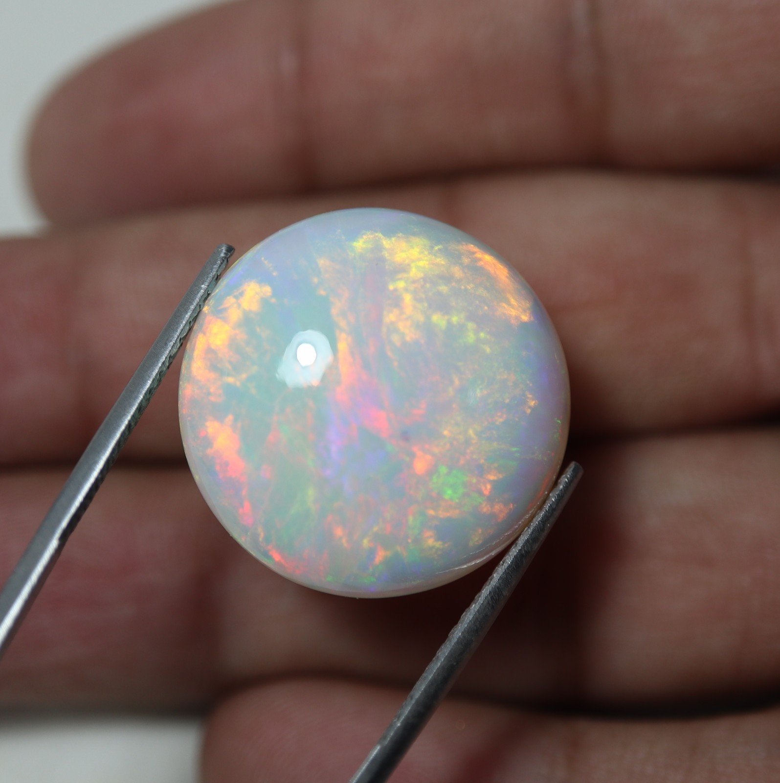 22.5MM Round Natural AAA White Ethiopian Opal Flashy Multi Fire Cabochon 24.8Cts