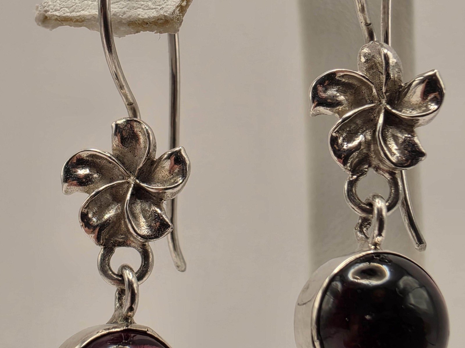 Genuine Rhodolite Garnet Drop Earrings Solid 925 Sterling Silver 1.75 Inch Doubl