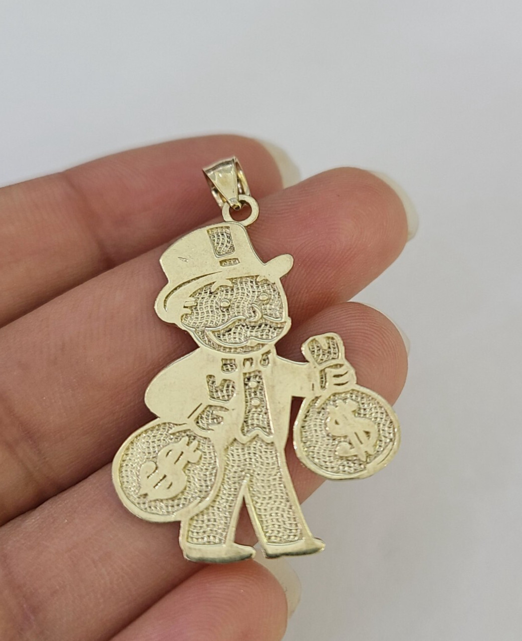 Real 10K Grandpa Money Bag Pendant Yellow Gold Charm Genuine 10kt